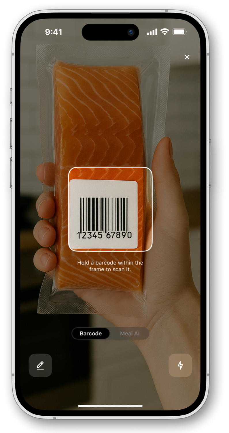 Сканер штрих-кодов Foodbok добавляет продукт в дневник по упаковке